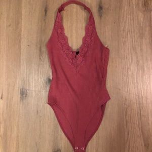 Halter neck lacey bodysuit pink purple